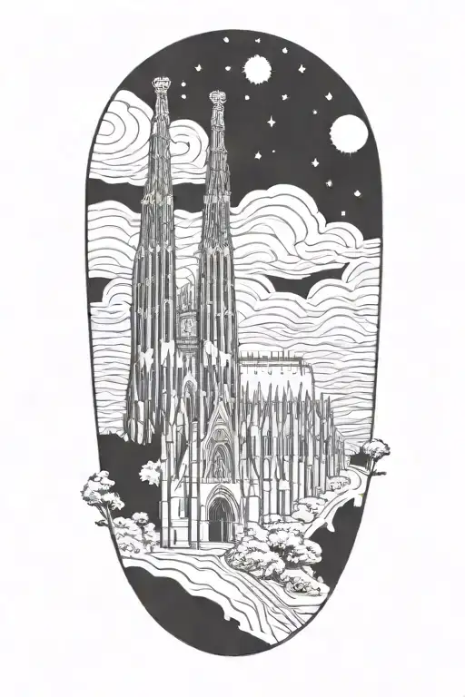 Van Gogh Starry Night With La Sagrada Familia