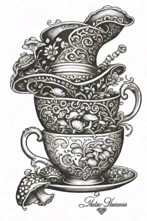 Tea Cup With Magical Mushrooms Inspired By The Mad Hatter's Hat