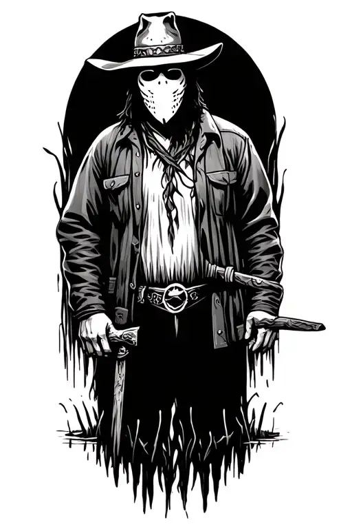 Outlaw Standing With A Mask In A Swamp