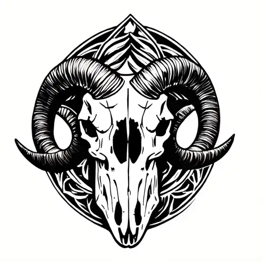 Ram Skull In Tribal Circle Tattoo Design