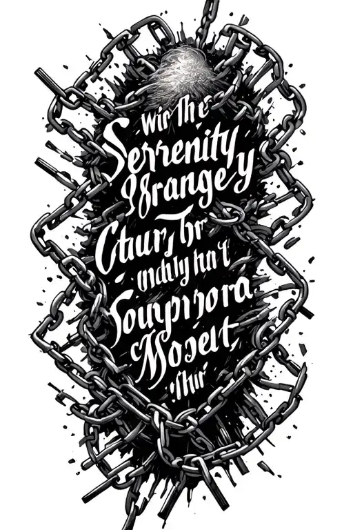 Serenity Prayer Written Surrounded With Chains Breaking And Bursting