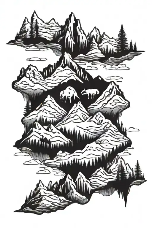 Mountains With Animals Peeking