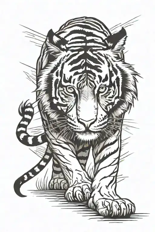 Walking Tiger With Sun Rising Behind