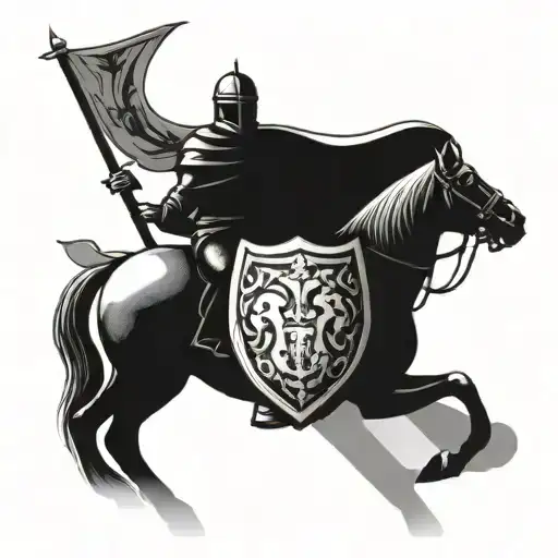 Horseback Rider Knight Holding Shield