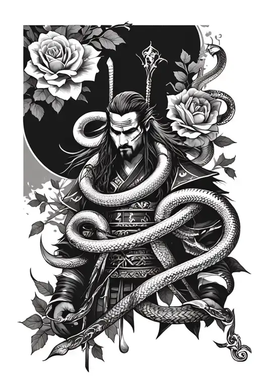 Ronin Samurai Wrapped In Snakes And Roses