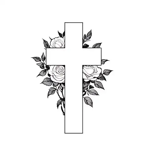 Roses Blooming With A Cross Surrounded