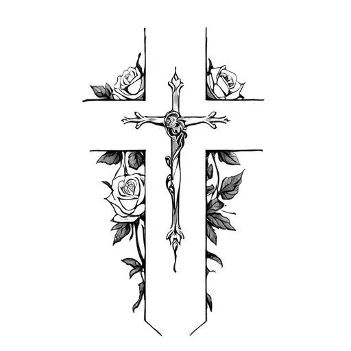 A Cross Surrounded With Roses