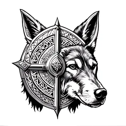 A Soldier Viking Shield With A Dingo Motif And Intricate Geometric Designs