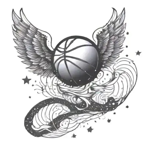 A Basketball With Wings Flying Through A Starry Sky