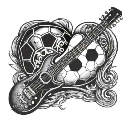 A Tattoo Design Combining A Football And A Guitar To Represent Your Love For Both Music And Football