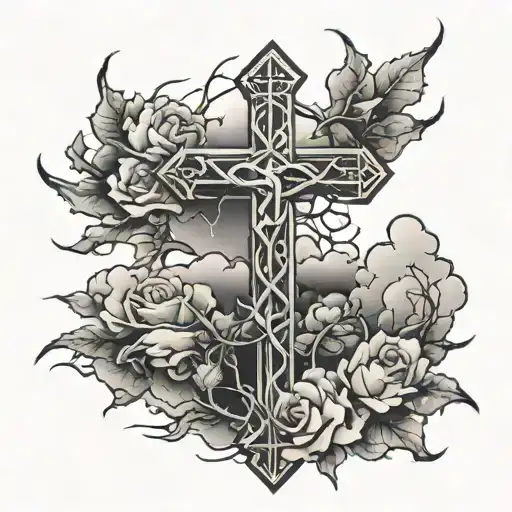 A Cross With Thorns And A Background Of Clouds