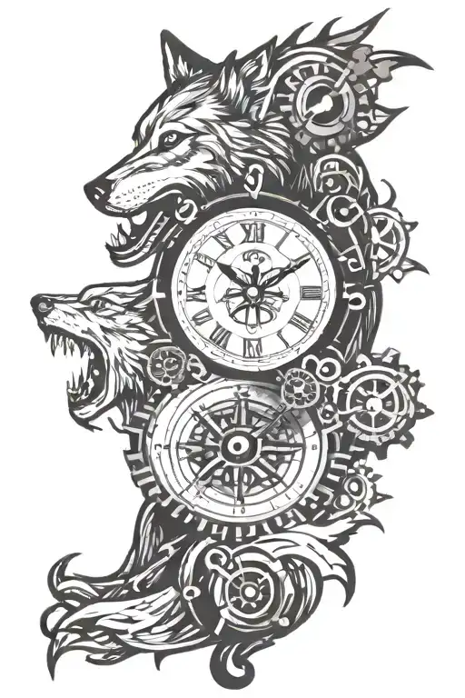 Wolf Compass Watch Surrounded By Gears
