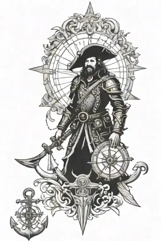A Conquistador With Compass And Anchor Surrounding