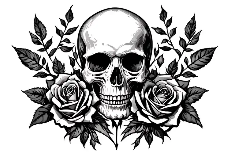 Wrap Around Throat Tattoo Of Skull In The Middle And A Rose On Each Side