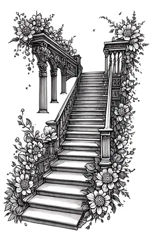 Staircase Leading To Heaven In A Square Shape With Flowers