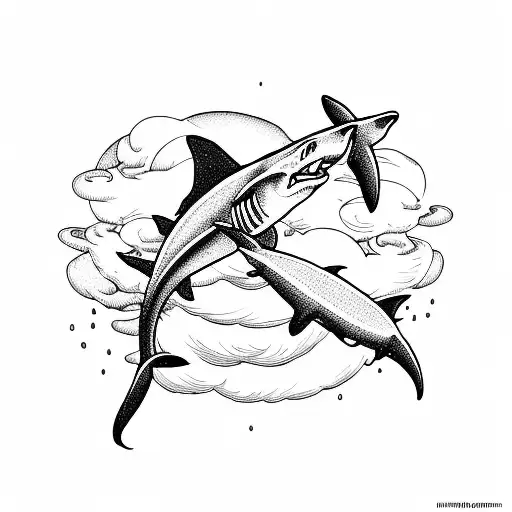 Palm Tree Above Water With Shark Swimming