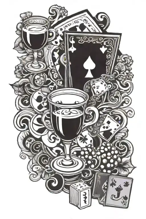 Glass Of Wine And Cup Of Coffee With Playing Card Poker And Letter J