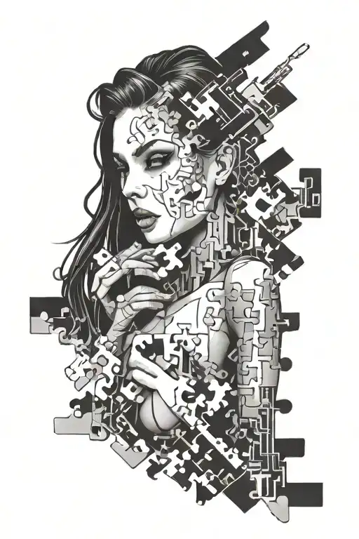 Woman Puzzle Pieces Cyber Punk Rock Inspired