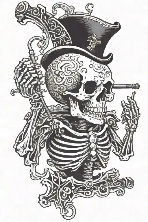 A Skeliton Hold A Botlle Of Jack And A Cigerrette