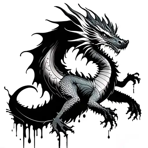 Dragon Down With Paint Splashes