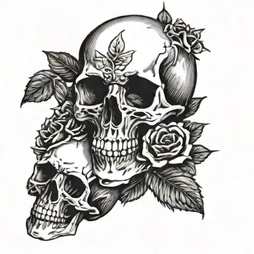 Skull And Roses With Words Mors Mihi Lucrum