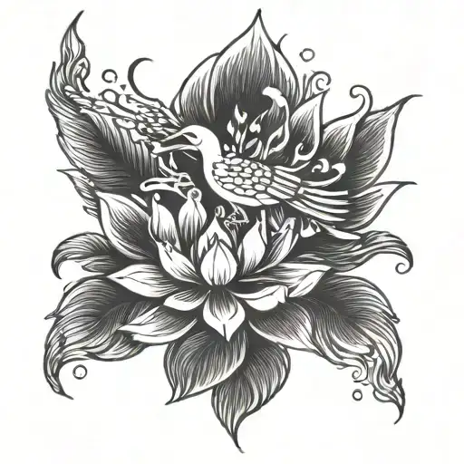 Phoenix And Lotus Flower Blooming