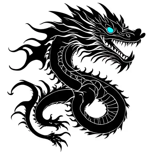 Black Japanese Dragon With Blue Eyes