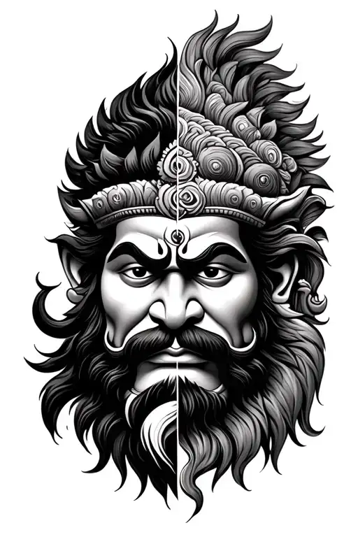 Half Hanuman And Half Narasimha Face