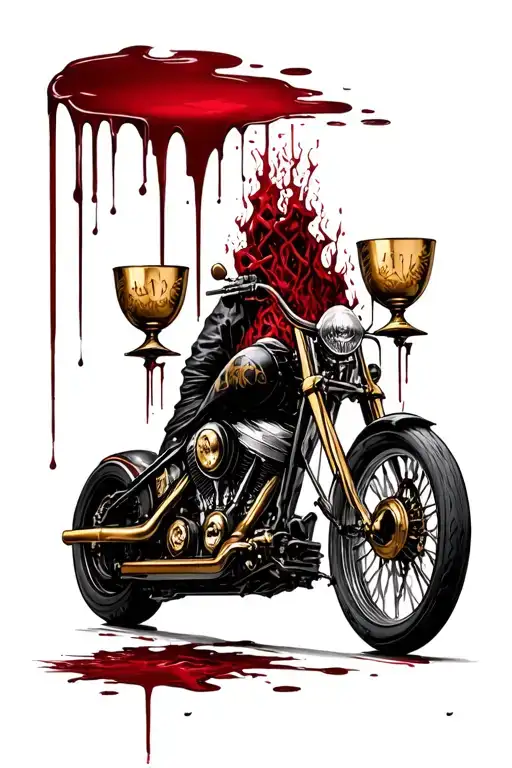 Gothic Cathedral Church Chopper Motorcycle Altar Golden Cups Filled With Blood