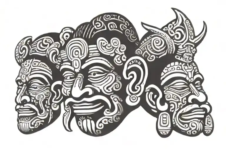 Hear No Evil See No Evil Speak No Evil With Mayan Face Design