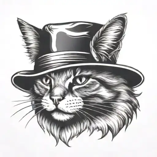 Cat Head In Hat With Bowtie And Monocoee