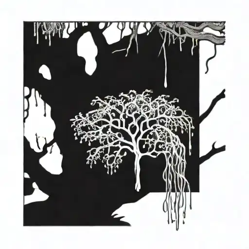 Typical Bayou Oak Tree With Spanish Moss And Mardi Gras Beads