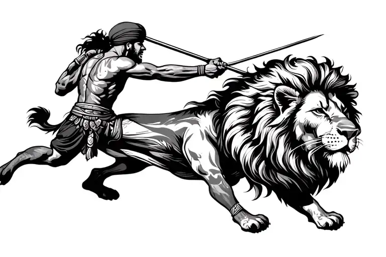 Sikh Warrior Fighting A Lion