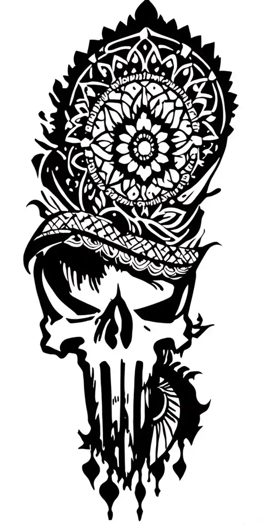 Punisher Logo With Mandalas Filled