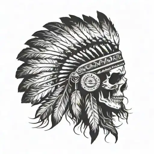 Native American Headdress Being Worn Skull Wearing