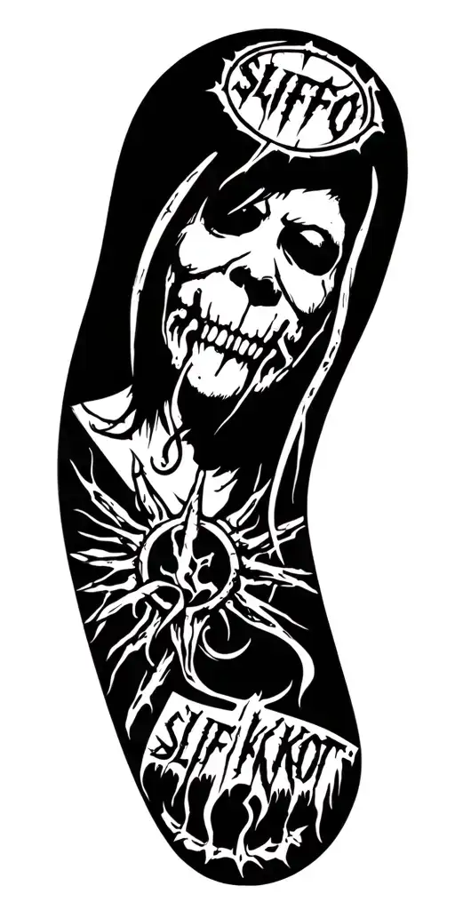 Metal Band Logos Arm Sleeve Tattoo Design Featuring Slipknot