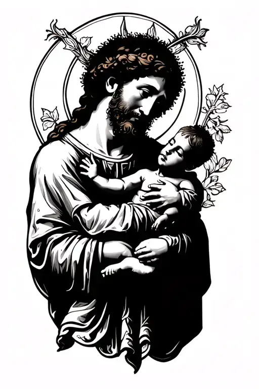 Saint Joseph Hold Baby Jesus In His Arms
