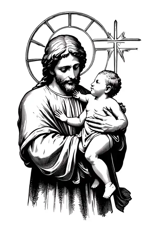 Saint Joseph Hold Baby Jesus In His Arms