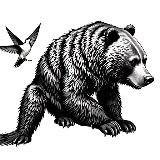 Seated Grizzly And Hummingbird