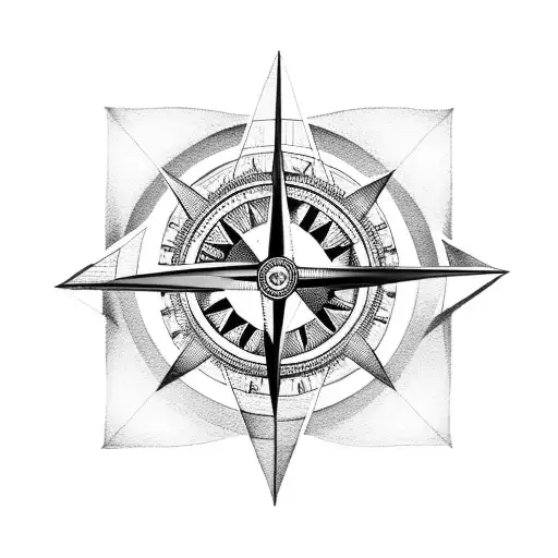 A Greek-inspired Compass Design With A Woman Holding A Mirror In The Center