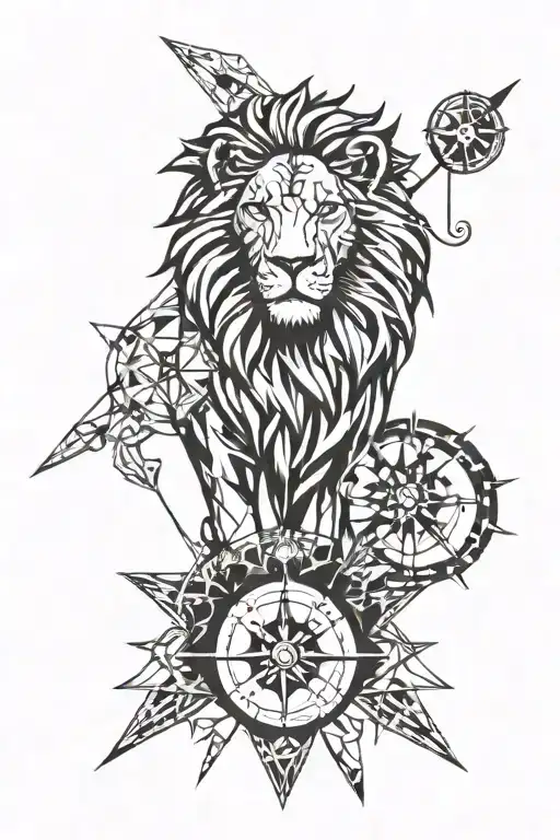 Geometric Lion Head With Compass