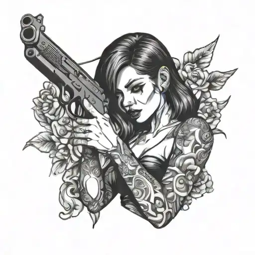 Sexy Girl Holding A Gun Shooting