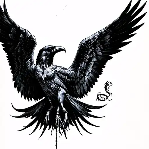 Raven Open Wings Spread