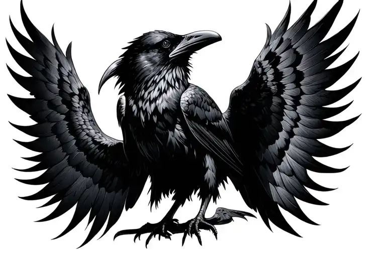 Raven Open Wings Spread Wide