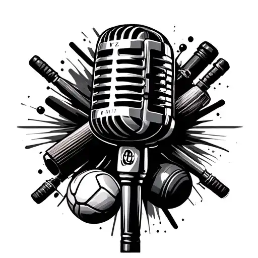 A Stylized Microphone Surrounded By Sports Equipment