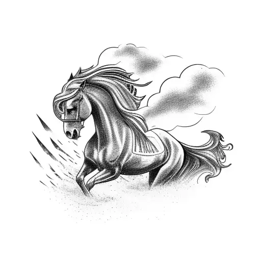 A Filha Riding A Majestic Black Horse On A Beach At Sunset