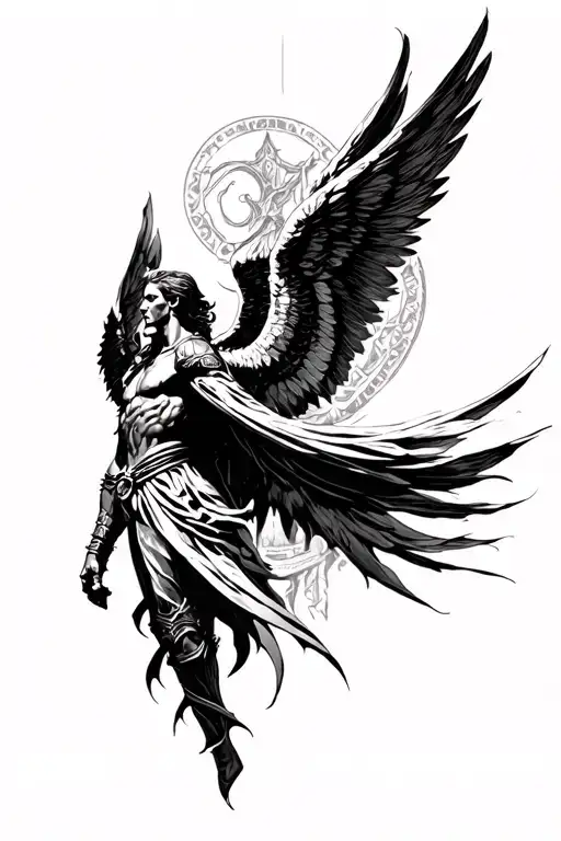 Sideways Dark Wild Warrior Archangel Michael With Big Wings
