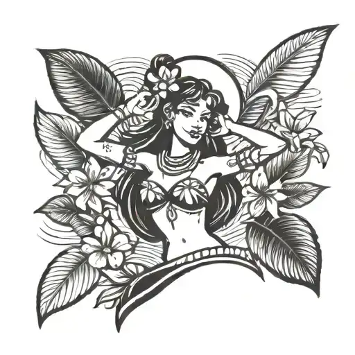 Sailor Jerry's Style Hula Girl Topless Tattoo Black And White Small Simple