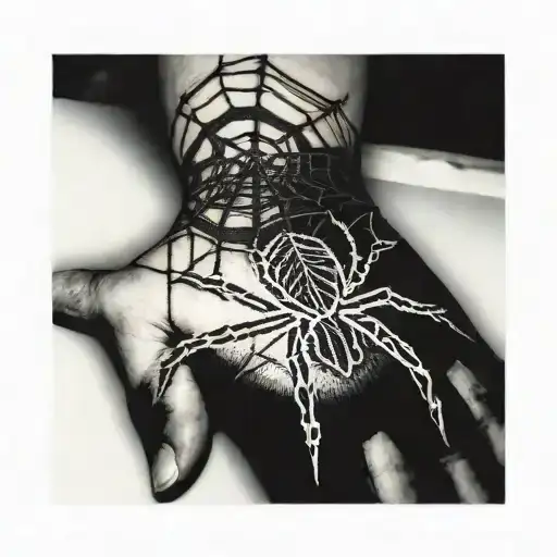 Tattoo Going From Wrist To Hand Spider In Web