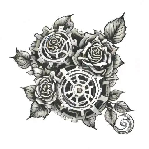 Mechanical Gears Intertwined With Delicate Roses